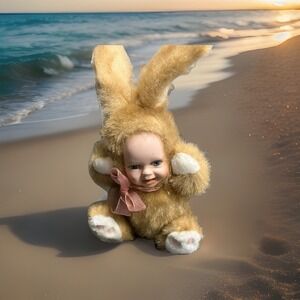 Geppeddo Cuddle Kids Bobby Bunny Porcelain Face Plush Doll 2000